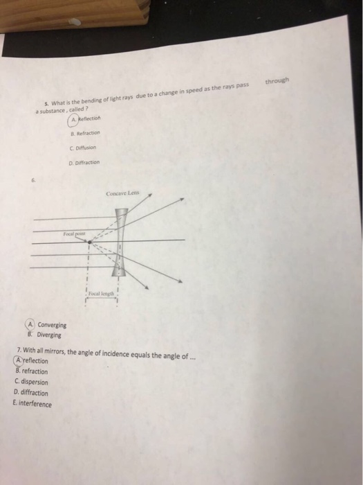 Solved Through 5 What Is The Bending Of Light Rays Due T Chegg Com
