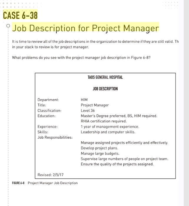 Solved Please Help Case 6 38 Job Description For Projec