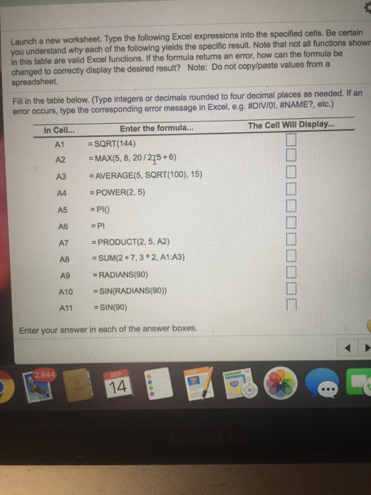 Solved Launch A New Worksheet Type The Following Excel E Chegg Com