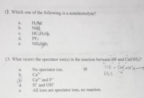 Solved 12. Which One Of The Following Is A Nonelectrolyte? | Chegg.com