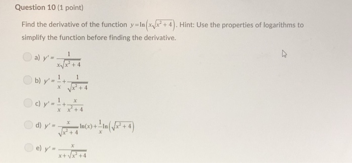 Solved Question 9 1 Point Differentiate Y Xsecx Using Chegg Com