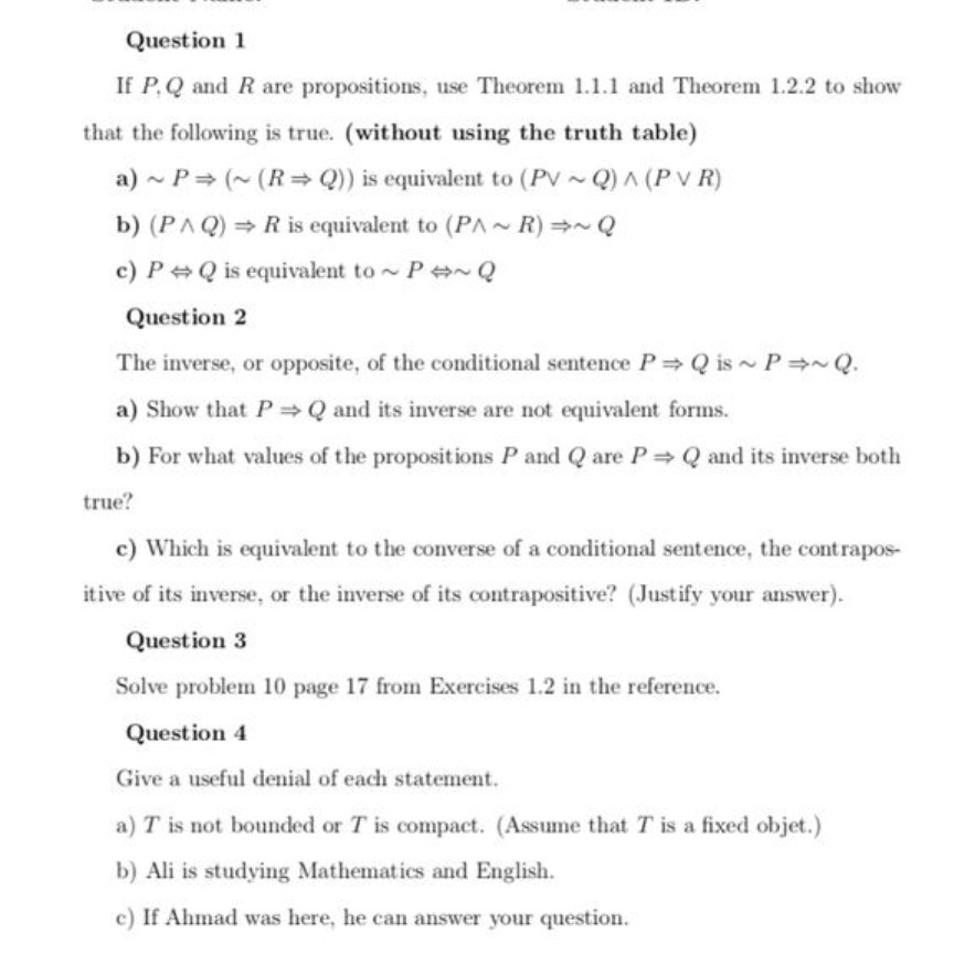 Solved Question1 If P Q And R Are Propositions Use Theo Chegg Com