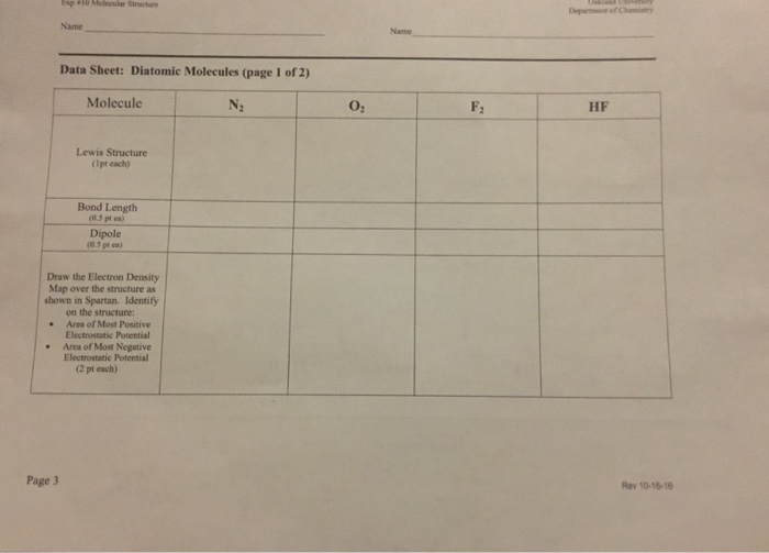 Solved Data Sheet Diatomic Molecules Page 1 Of 20 N2 Or Chegg Com