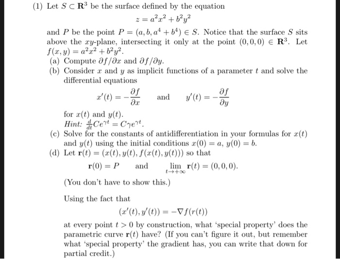 Solved 1 Let S C R3 Be The Surface Defined By The Equat Chegg Com