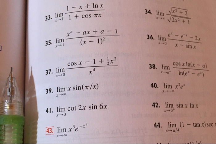 Solved 34 Limv 2 33 Lim L Cos Ttx A Ax A 1 36 Lime 2 Chegg Com