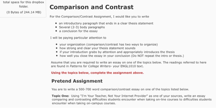 compare and contrast essay assignment