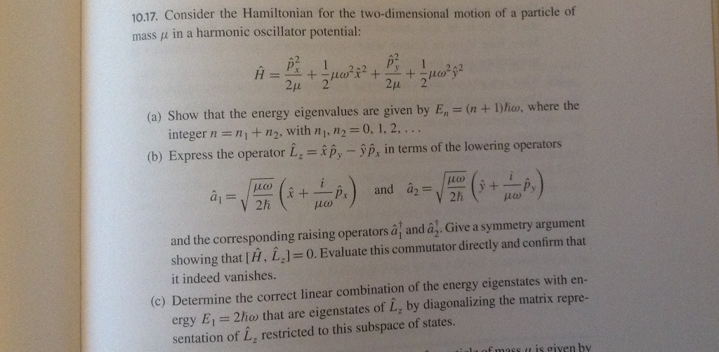 Solved 10 17 Consider The Hamiltonian For The Two Dimens Chegg Com