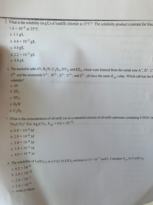 Solved S What Is The Solubility In G L Of Lead Ii Ch Chegg Com