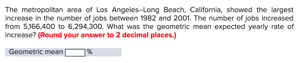 Solved The Metropolitan Area Of Los Angeles Long Beach C