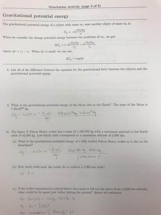 Gravitation Activity Page 3 Of 3 Gravitational Chegg Com