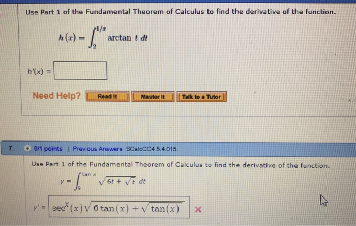 Use Part 1 Of The Fundamental Theorem Of Calculus To Chegg 