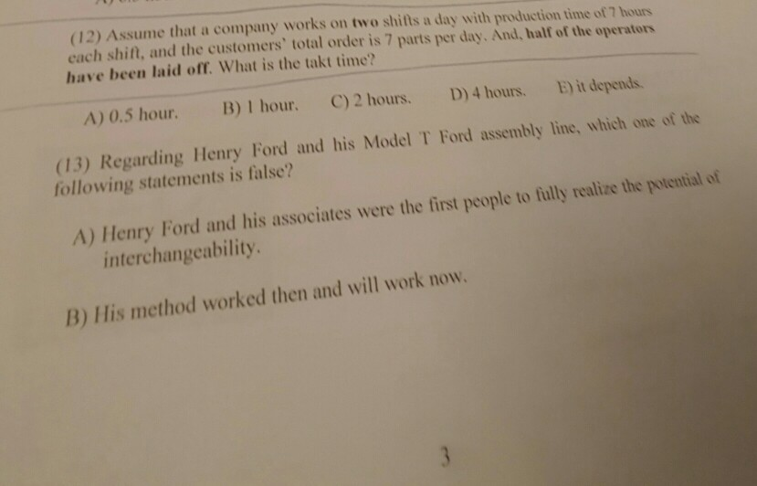 Solved 12 Assume That A Company Works On Two Shifts A D Chegg Com