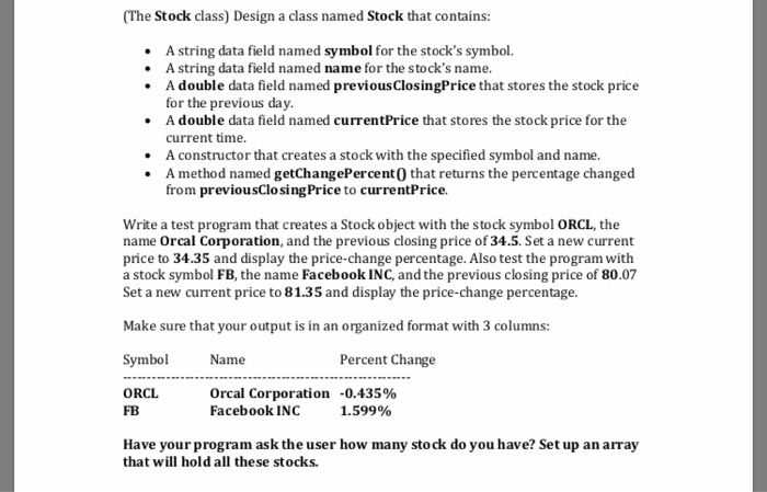 Solved Stock Class Design Class Named Stock Contains String Data Field Named Symbol Stock S Symbo Q