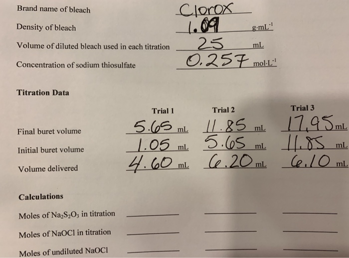 Solved Density Of Bleach Is 1 09g Mol What Are Chegg Com