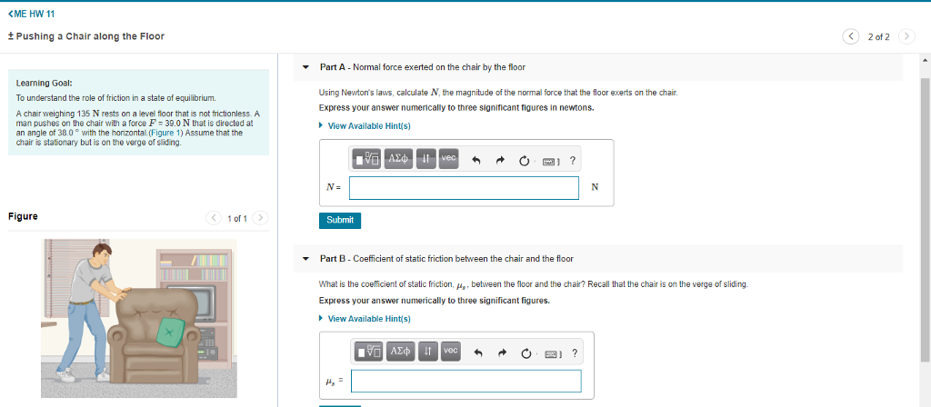 Solved Me Hw 11 Tpushing A Chair Along The Floor 2 Of 2