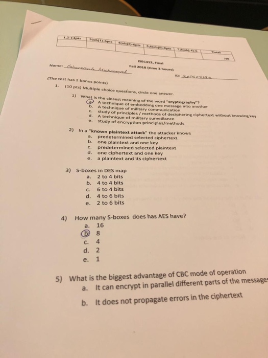 Solved SEC312in Fall 2018 (time 3 hours) (The test has 2 | Chegg.com
