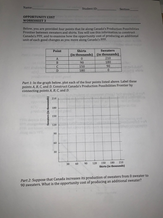 Solved Name: Student ID: Section: OPPORTUNITY COST WORKSHEET | Chegg.com