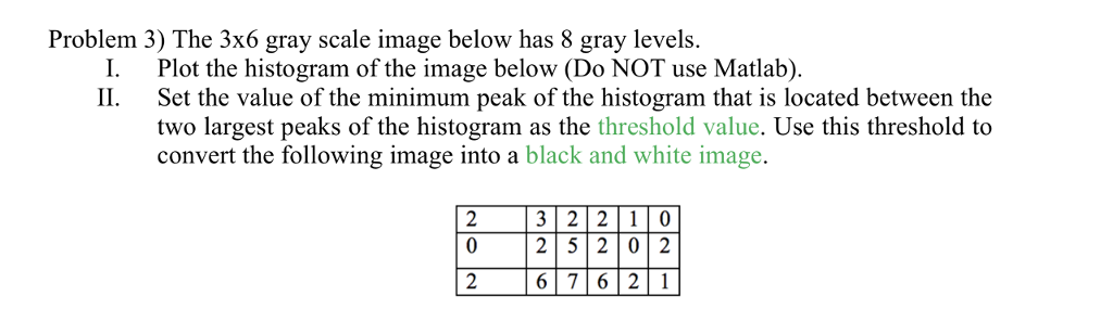 Problem 3) The 3x6 gray scale image below has 8 gray