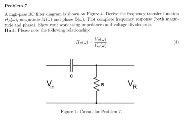 Solved: A High-pass RC Filter Diagram Is Shown On Figure 4 ...