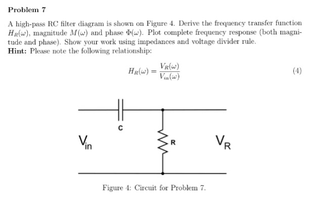 Solved A High Pass Rc Filter Diagram Is Shown On Figure 4 Chegg Com