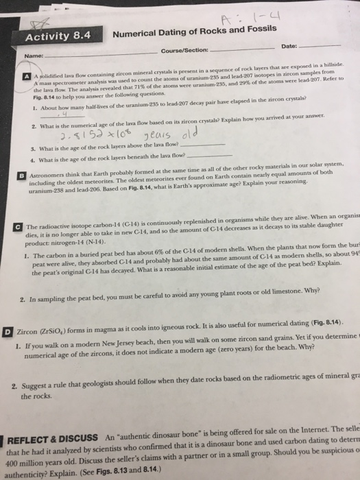 Solved A Activity 84 Numerical Dating Of Rocks And Foss