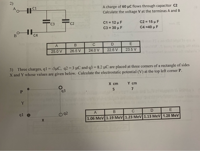 Solved 2 C1 A Charge Of 601 C Flows Through Capacitor C2 Chegg Com