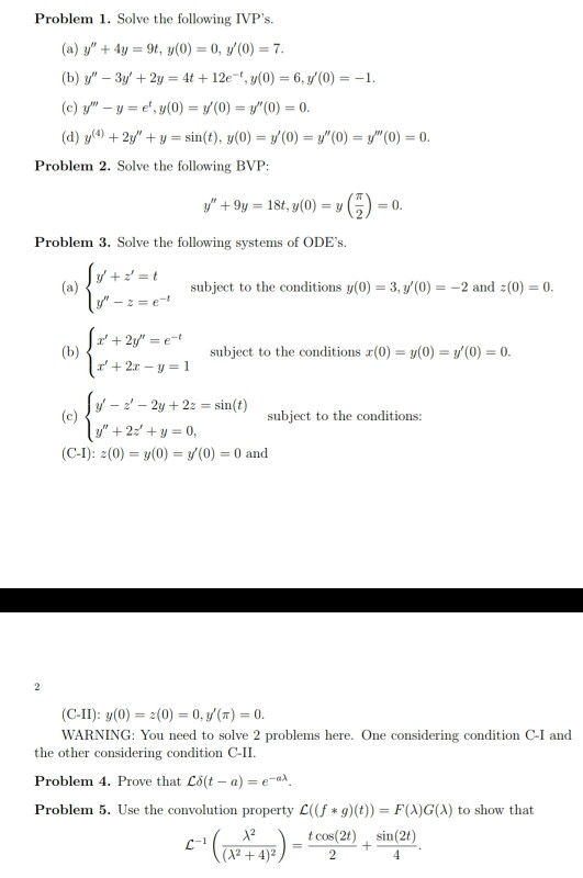 Solved Problem 1 Solve The Following Ivp S A Y 00 4 Chegg Com