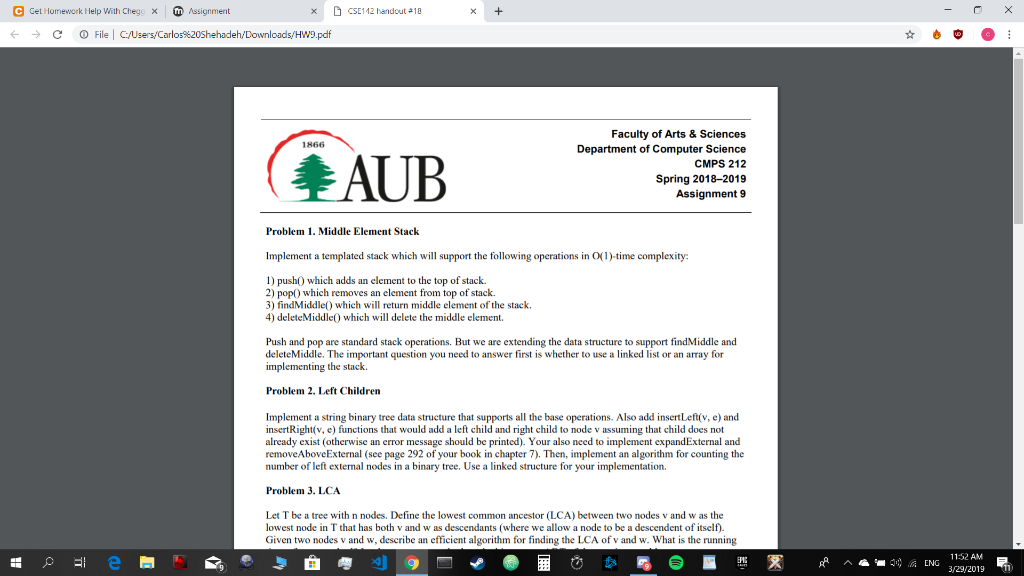 e Get Homework Help With Chegu × Assignment xCSE142 handout +10 xCSE112 pdf Faculty of Arts & Sciences Department of Computer