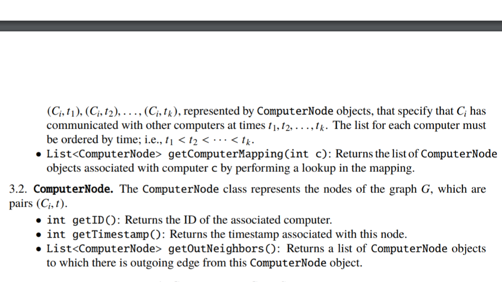 (Ci,t1), (Ci,t2), (Ci, t), represented by ComputerNode objects, that specify that Ci has communicated with other computers at