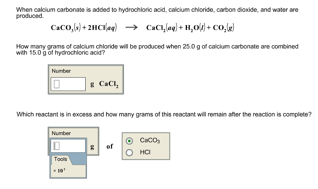when calcium carbonate is added to hydrochloric acid