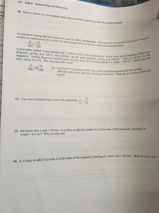 Solved 156 Unit2 Relationships and Reasoning Show a check of