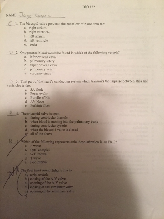Solved Bio 122 1 The Bicuspid Valve Prevents The Backflo Chegg Com