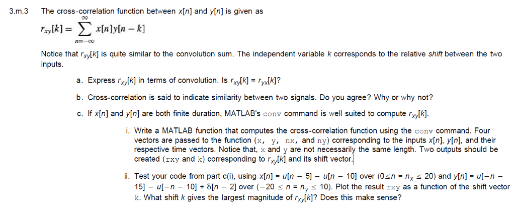 Solved 3 M 3 The Cross Correlation Function Between X N Chegg Com