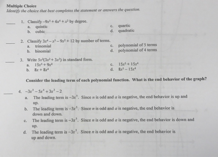 Solved Multiple Choice Identify The Choice That Best Comp