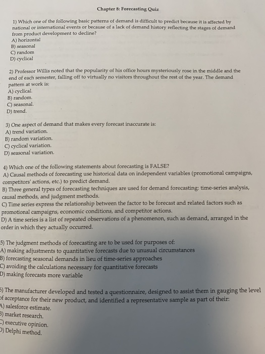 Solved Chapter 8 Forecasting Quiz 1 Which One Of The Fo