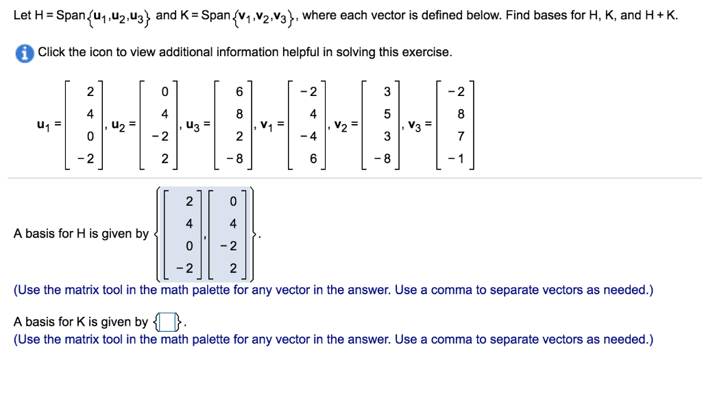 Solved Let H Span U 1 Upw3 And K Span Vl V2 V3 W Chegg Com