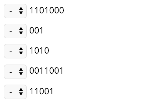 4 1101000 001 4 1010 0011001 4 11001