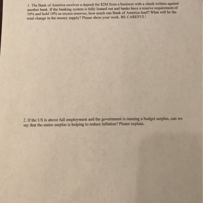 Solved 1 The Bank Of America Receives A Deposit For S An