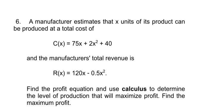 total cost formula calculus