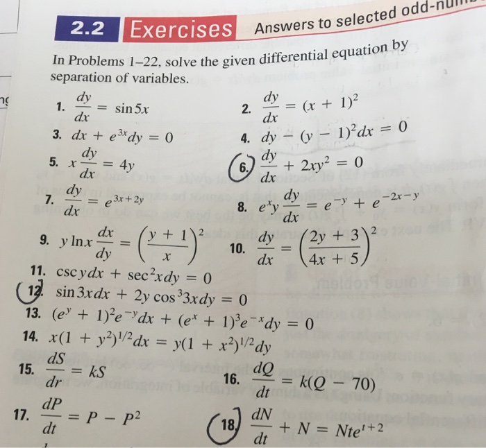 Solve The Given Differential Equation By Separation Chegg Com