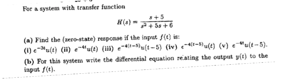 Solved For A System With Transfer Function S 5 H S A Chegg Com