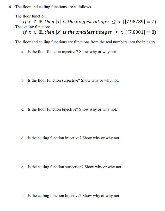 Solved 6 The Floor And Ceiling Functions Are As Follows