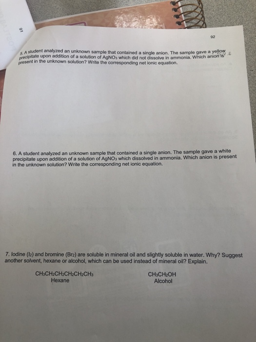 Solved 92 A Student Analyzed An Unknown Sample That Chegg Com