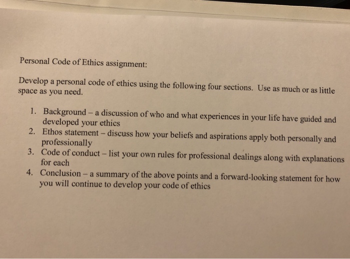 code of ethics assignment