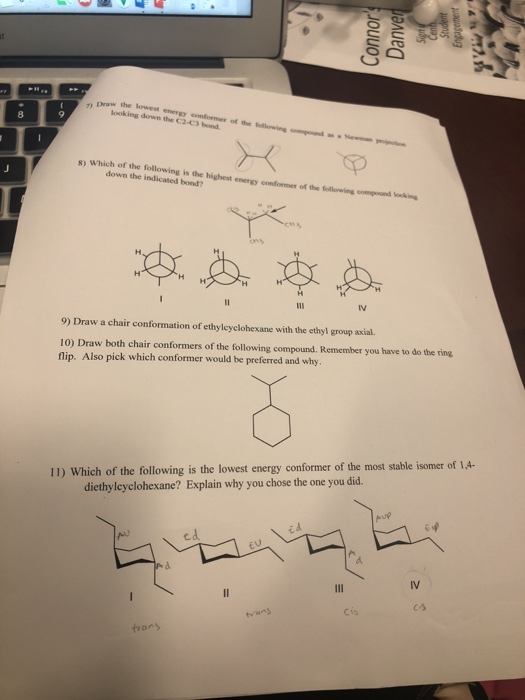 Solved The Lowvst Energy Conformer Ooking Down The C2 C3