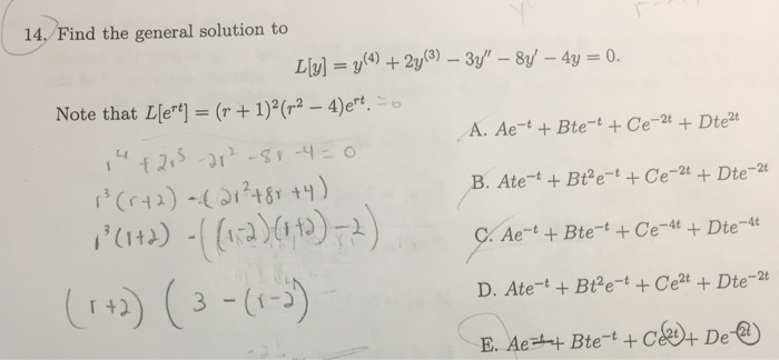 Solved Find The General Solution To L Y Y 4 2y 3 Chegg Com