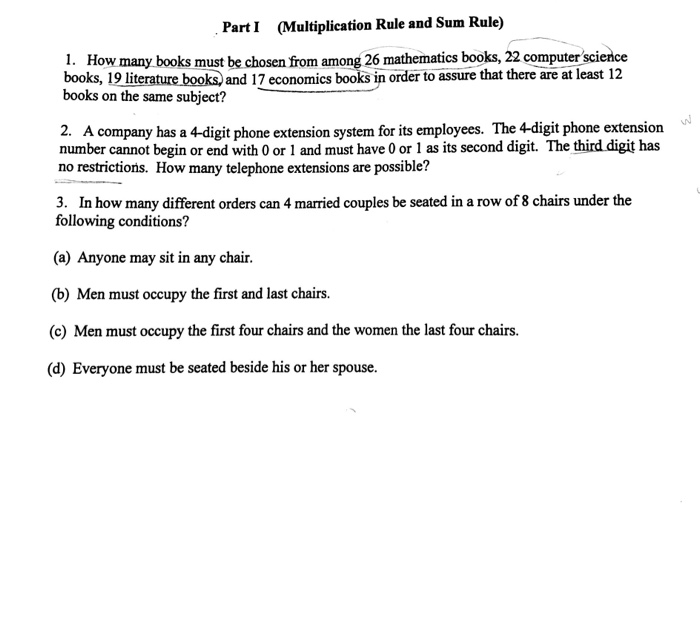 Solved Part I Multiplication Rule And Sum Rule 1 How M