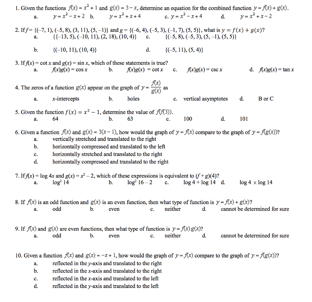 Solved 1 Given The Functions F X X 1 And G X 3 Chegg Com