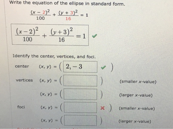 Write The Equation Of The Ellipse In Standard Form Chegg Com