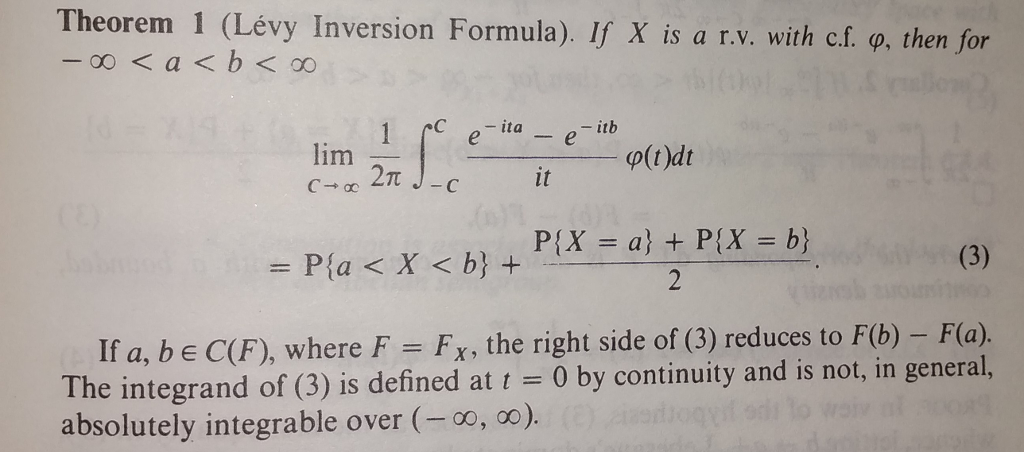Solved Theorem 1 (Lévy Inversion Formula). If X is a . 